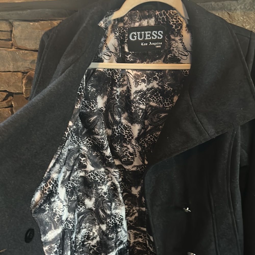 Guess Gray Wool Double Breasted Medium Coat; Fully Lined; Silver Buttons; NWOT - Picture 11 of 12